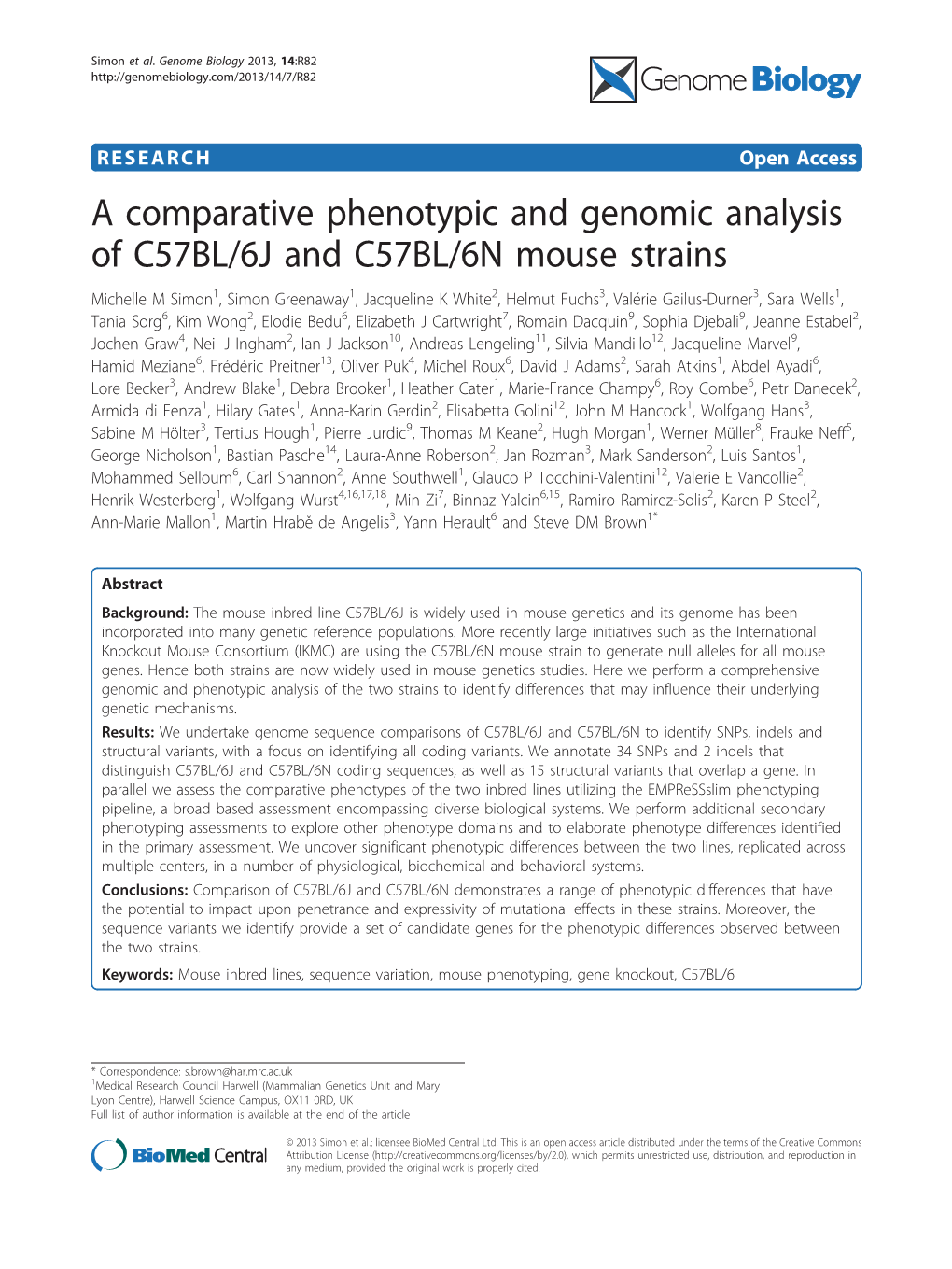 A Comparative Phenotypic and Genomic Analysis of C57BL/6J And