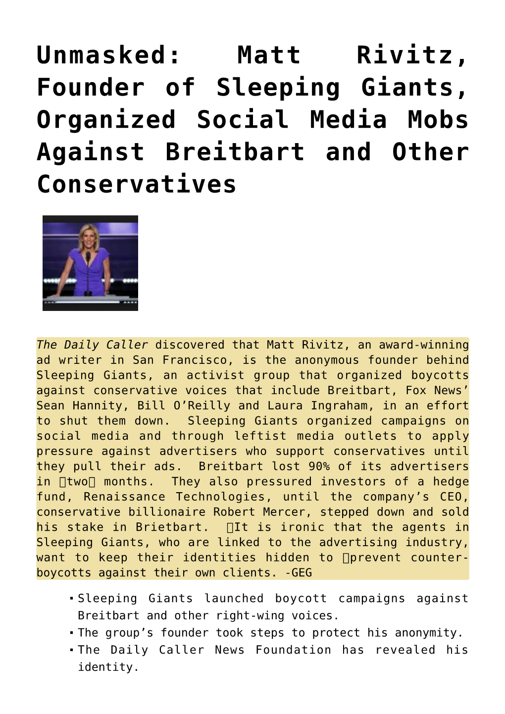Matt Rivitz, Founder of Sleeping Giants, Organized Social Media Mobs Against Breitbart and Other Conservatives