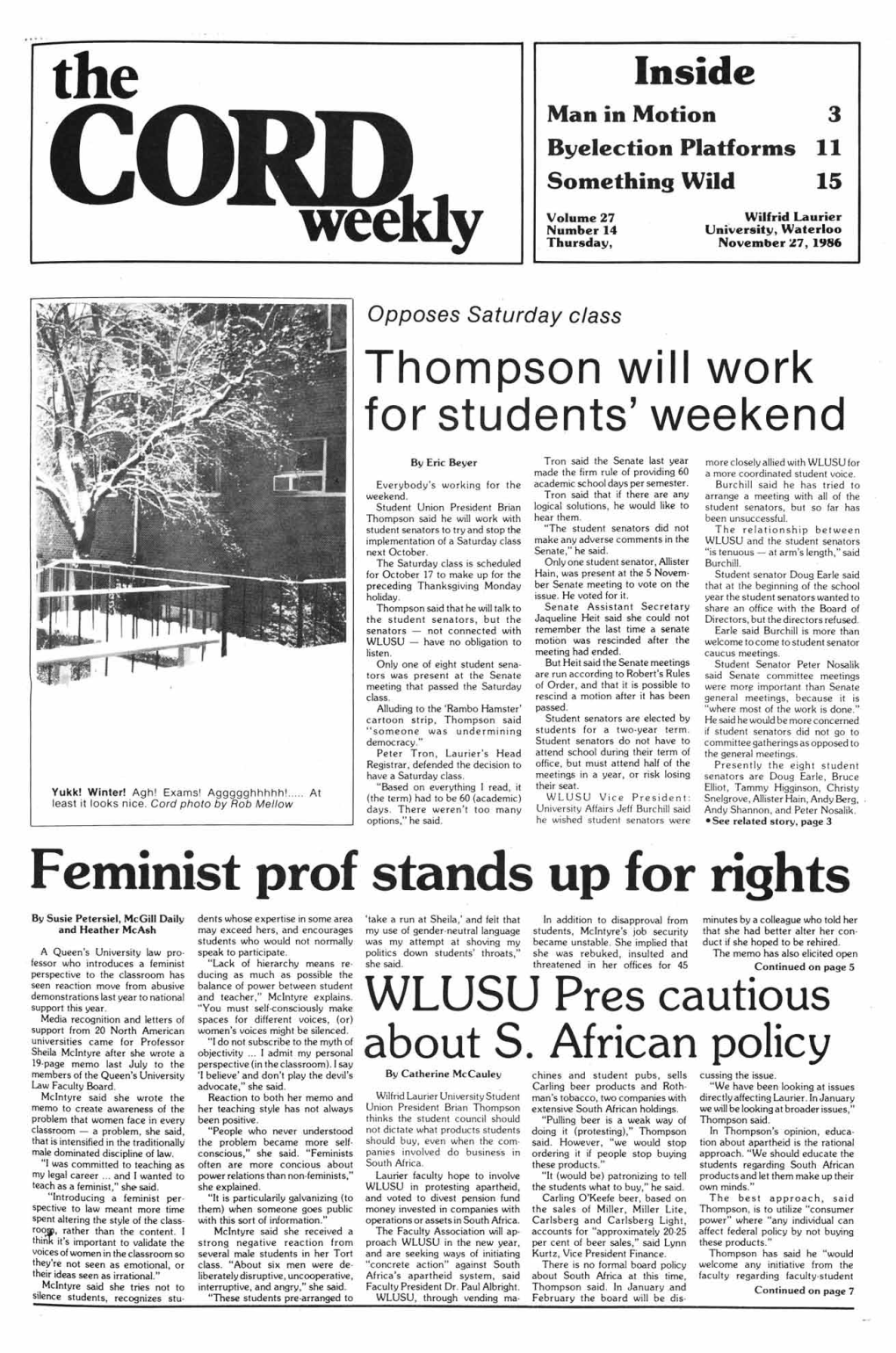 The Cord Weekly (November 27, 1986)