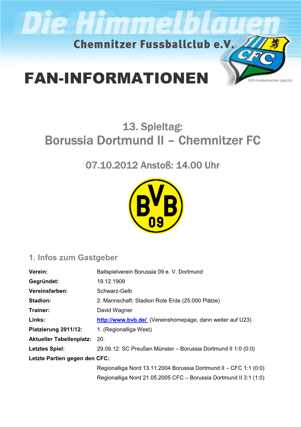 13 Borussia Dortmund II Fan-Informationen