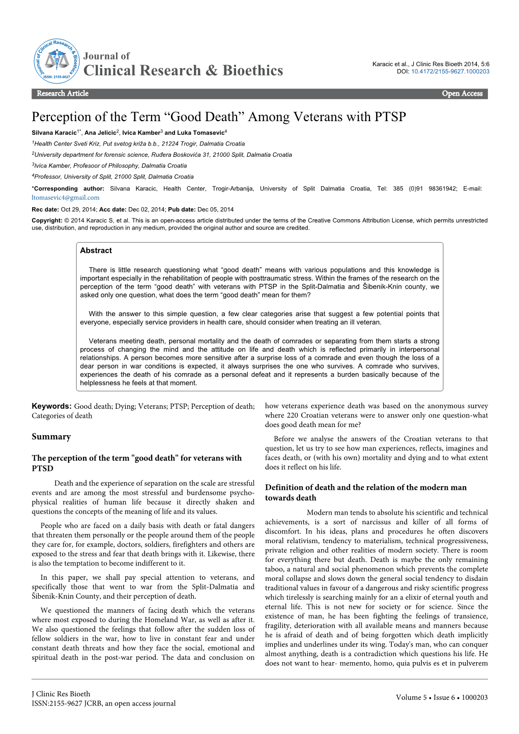 Perception of the Term “Good Death” Among Veterans with PTSP