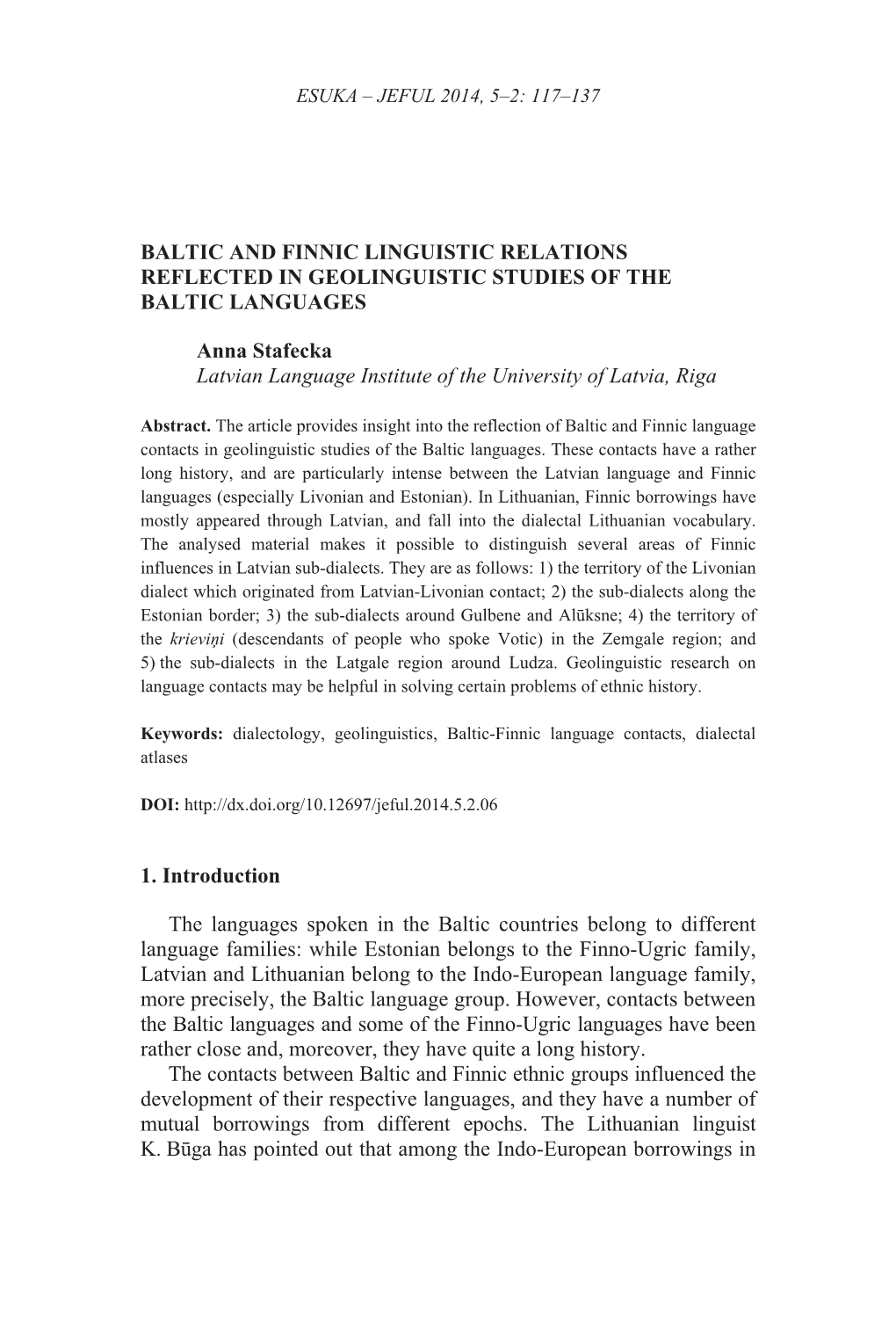 Baltic and Finnic Linguistic Relations Reflected in Geolinguistic Studies of the Baltic Languages