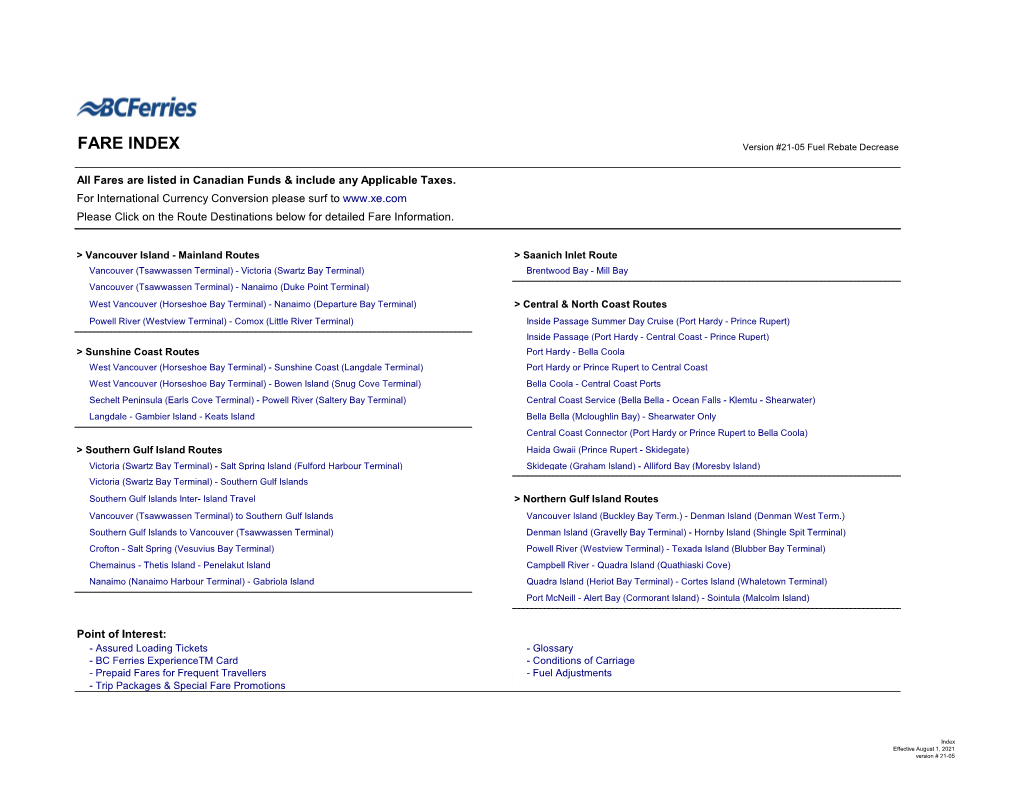 FARE INDEX Version #21-05 Fuel Rebate Decrease