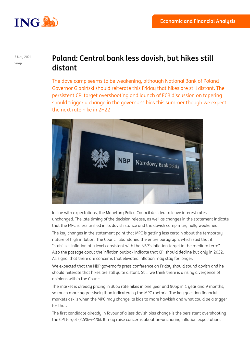 PDF | Poland: Central Bank Less Dovish, but Hikes Still Distant