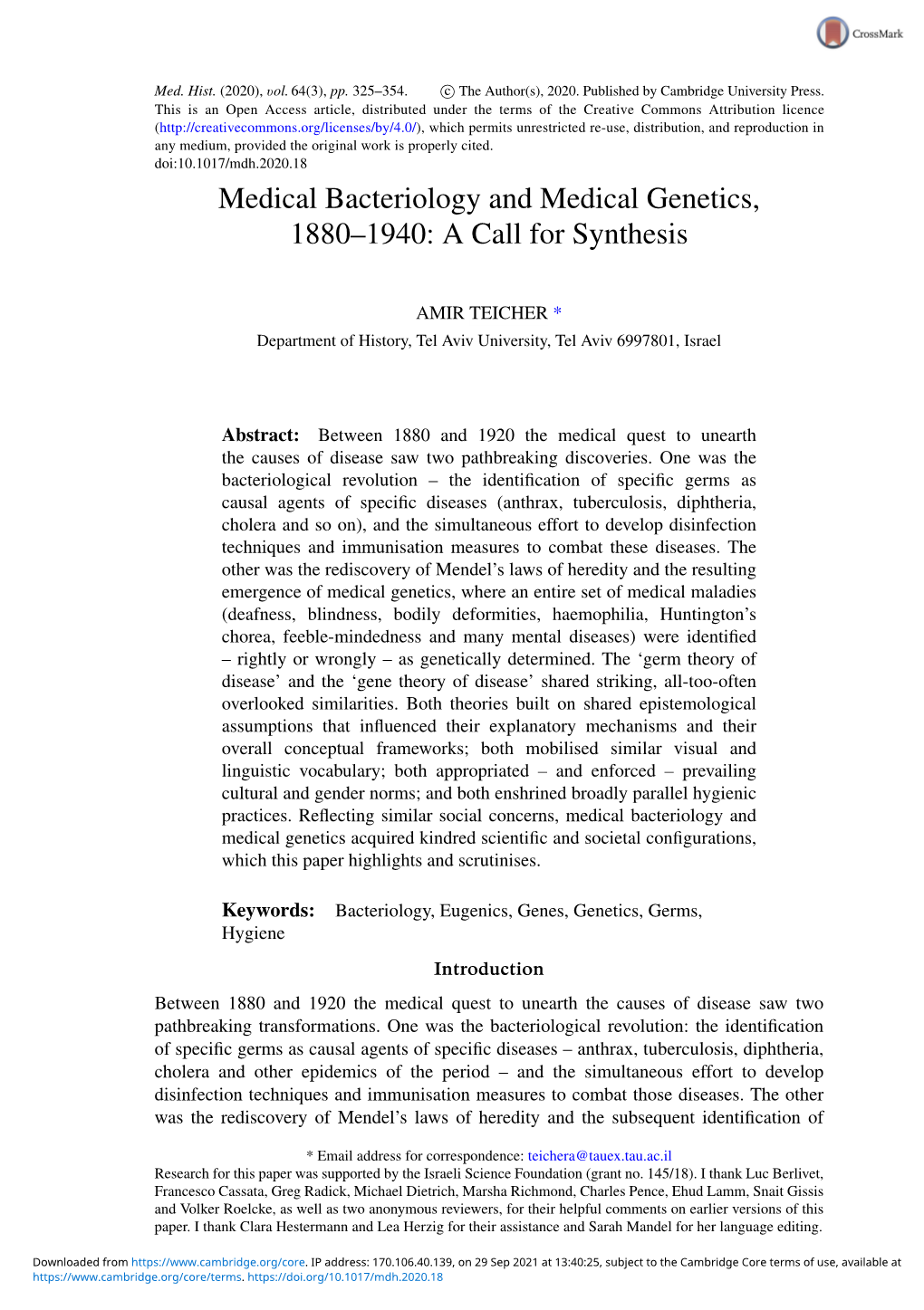 Medical Bacteriology and Medical Genetics, 1880–1940: a Call for Synthesis