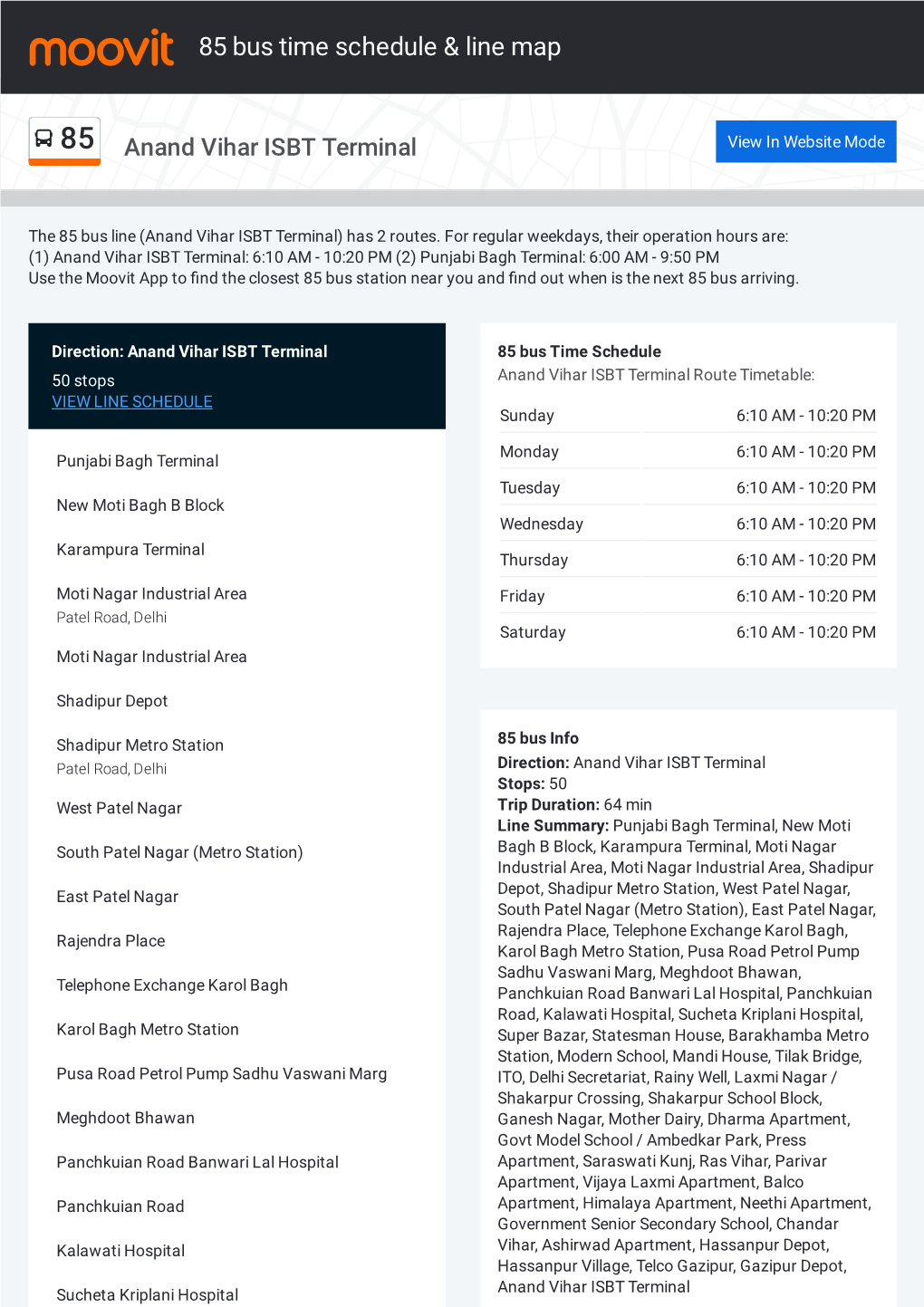 85 Bus Time Schedule & Line Route