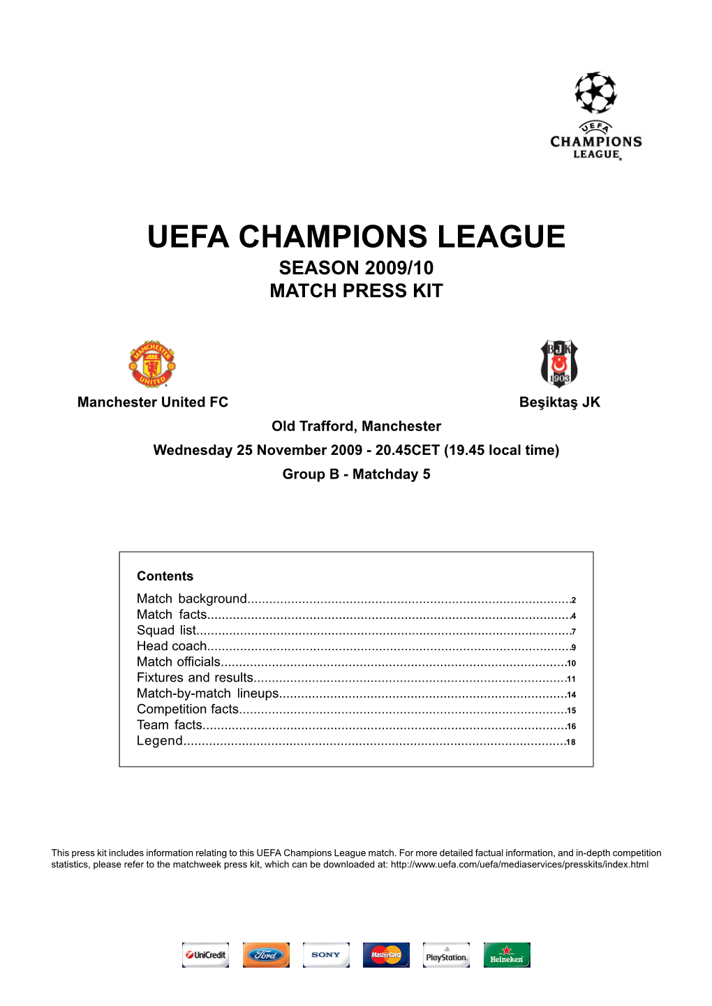 Uefa Champions League Season 2009/10 Match Press Kit