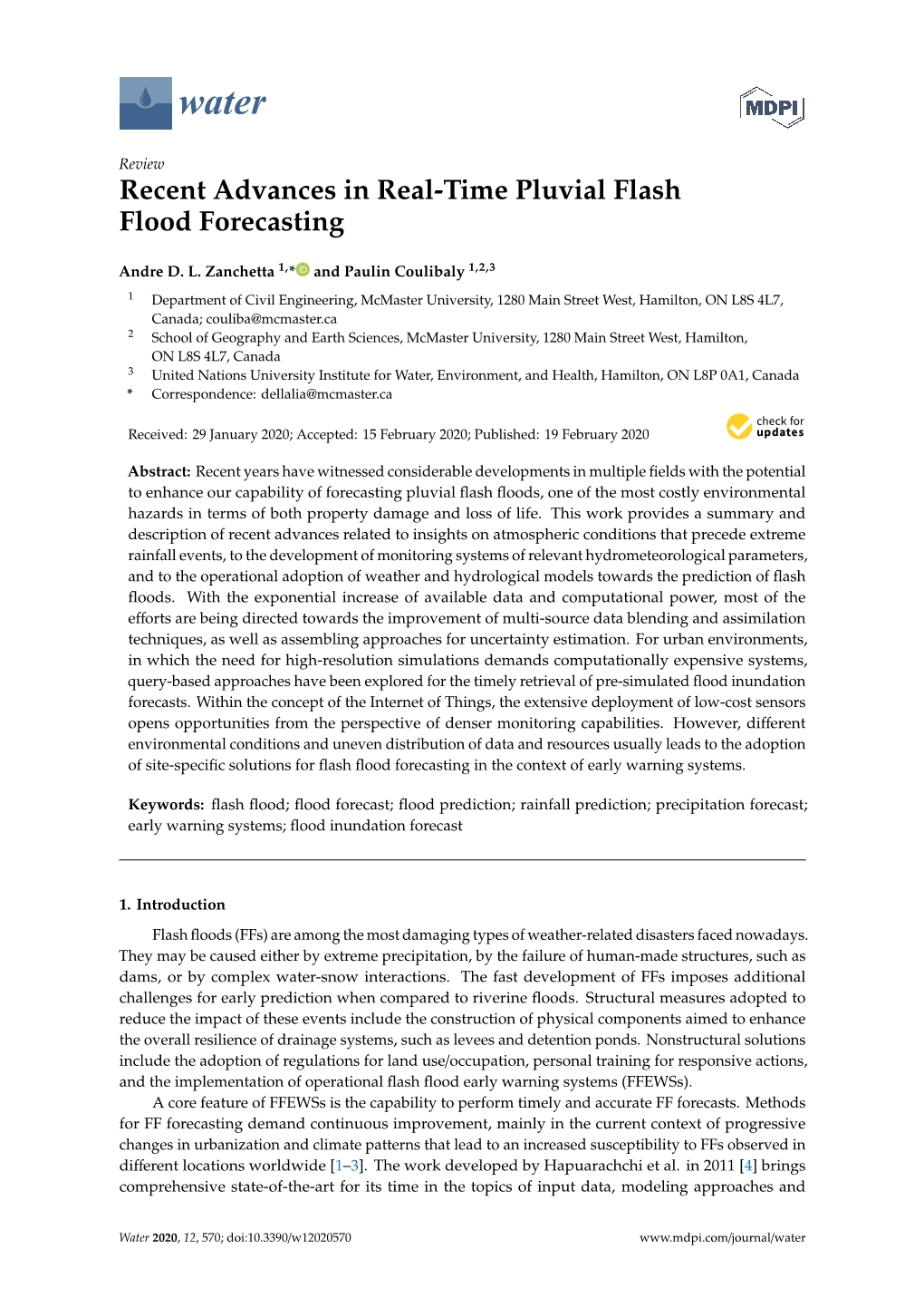 Recent Advances in Real-Time Pluvial Flash Flood Forecasting