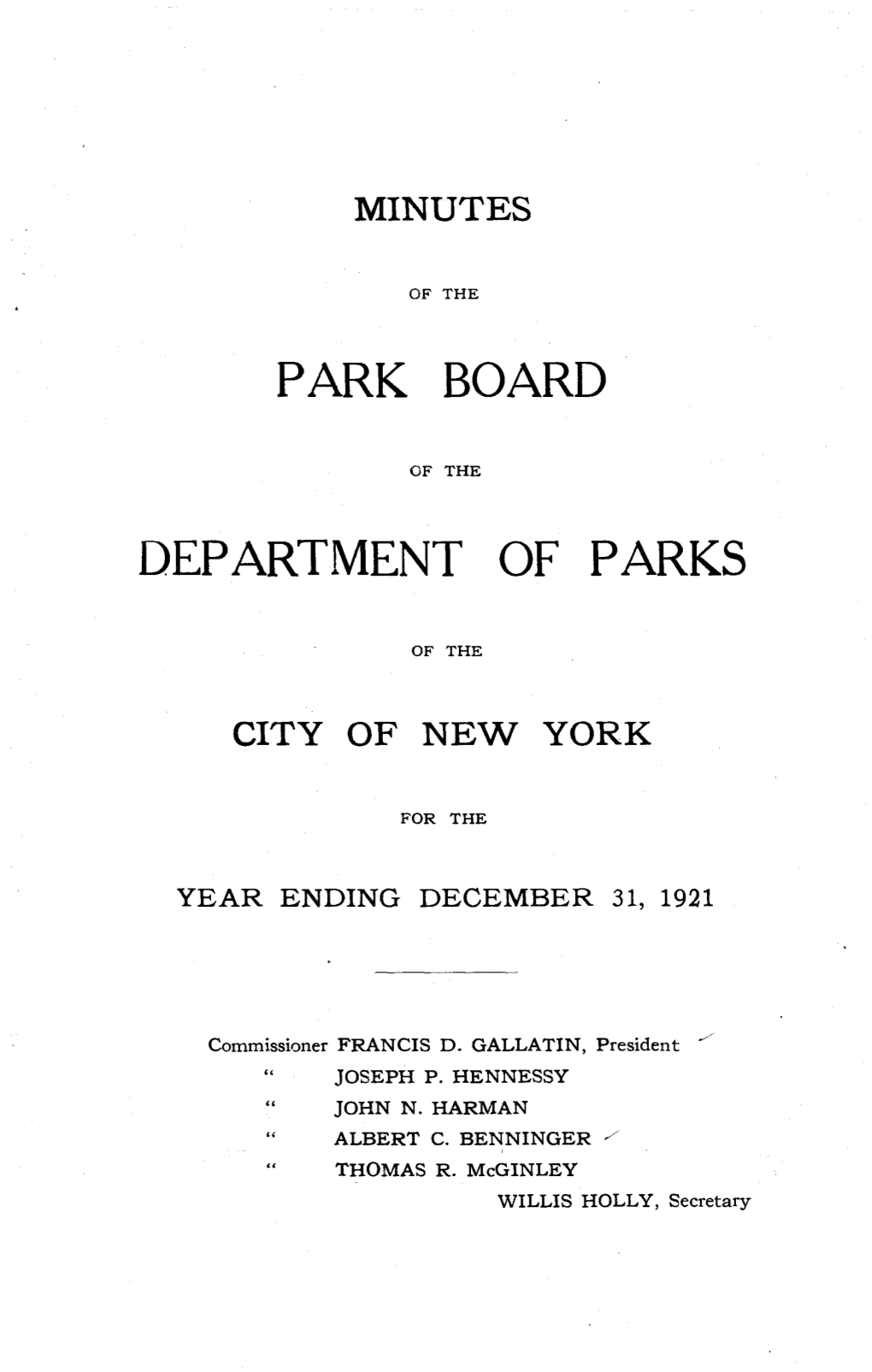 Park Board of the NYC Dept of Parks