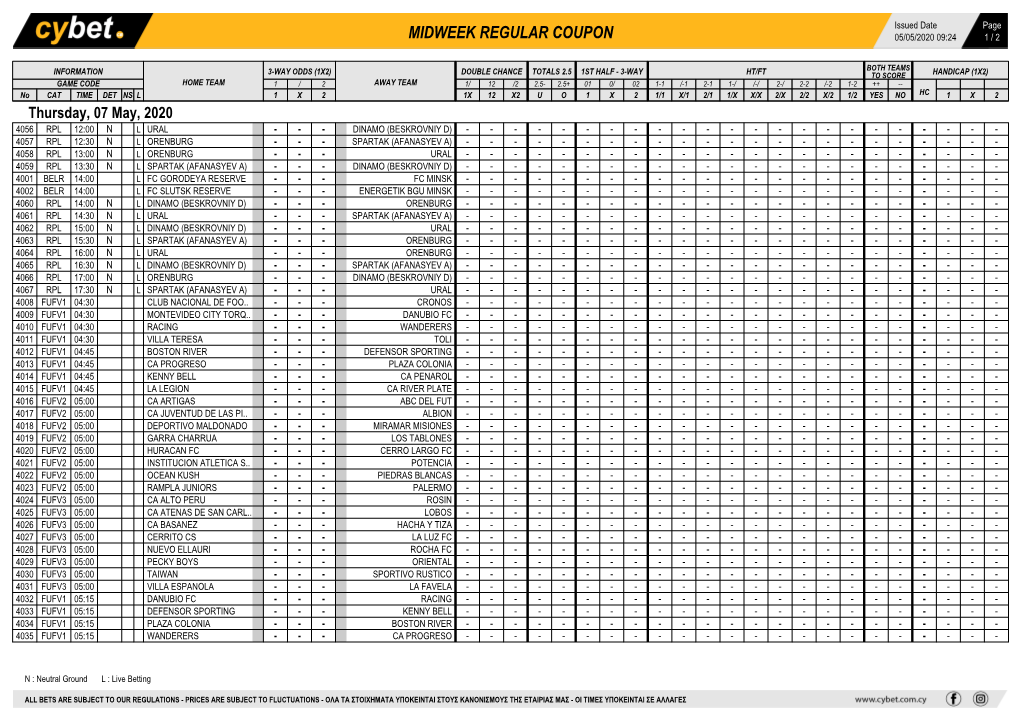 Midweek Regular Coupon 05/05/2020 09:24 1 / 2