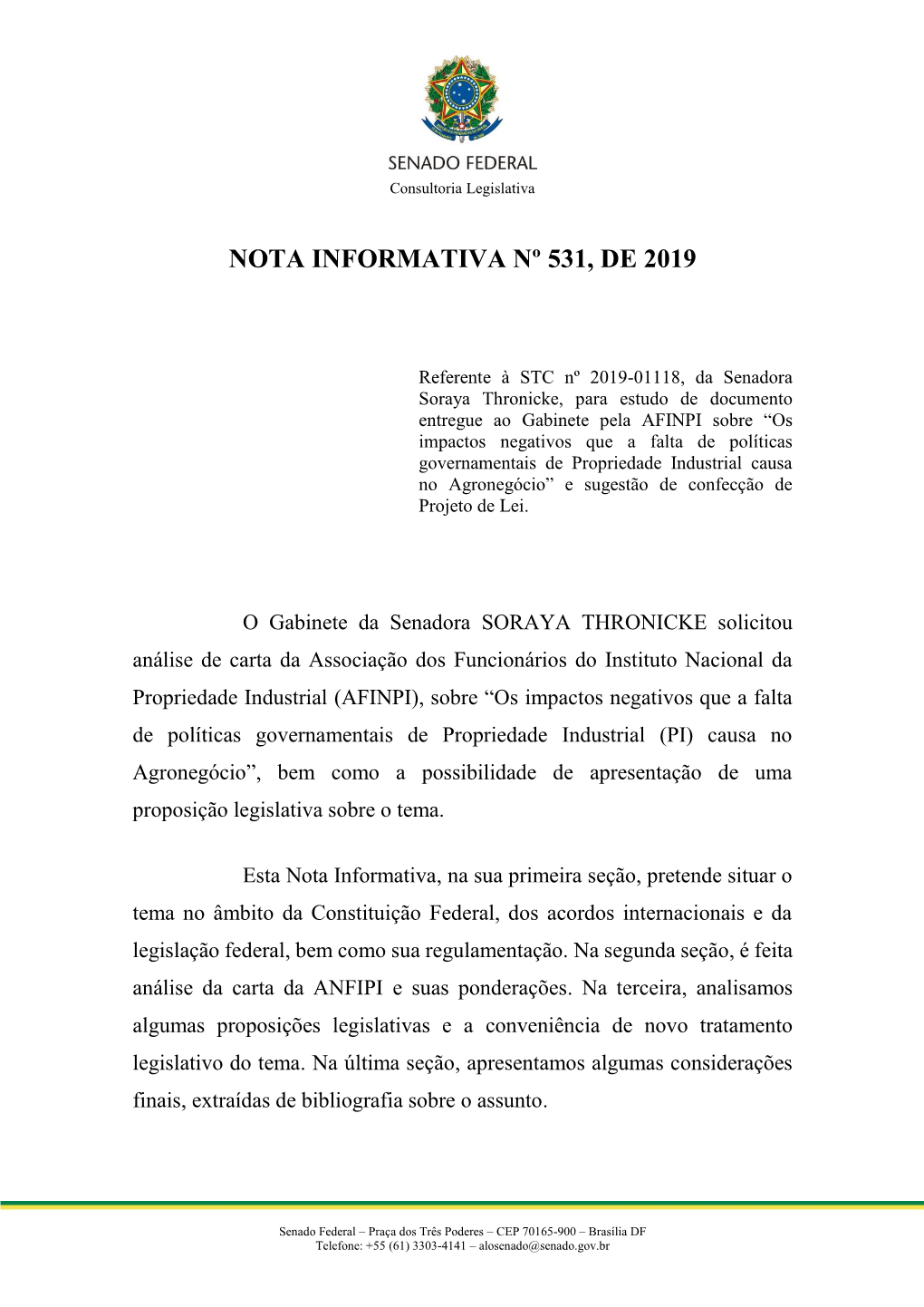 Nota Informativa Nº 531, De 2019