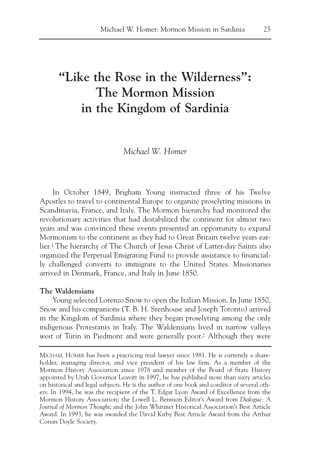 The Mormon Mission in the Kingdom of Sardinia