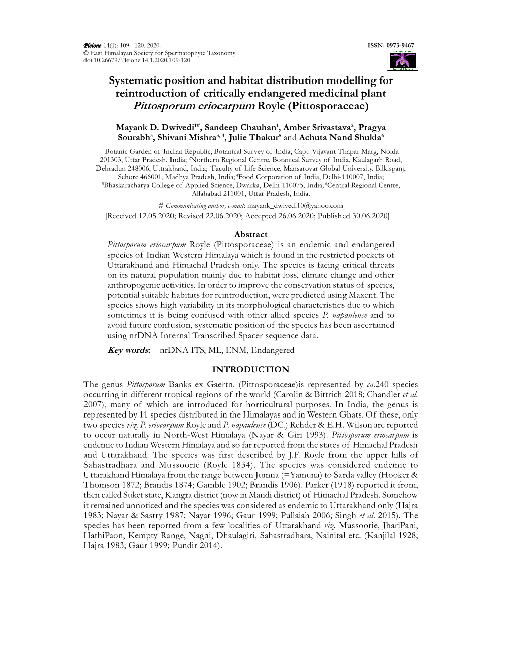 010 Systematic Position Distribution Modelling of Pittosporum Eriocarpum