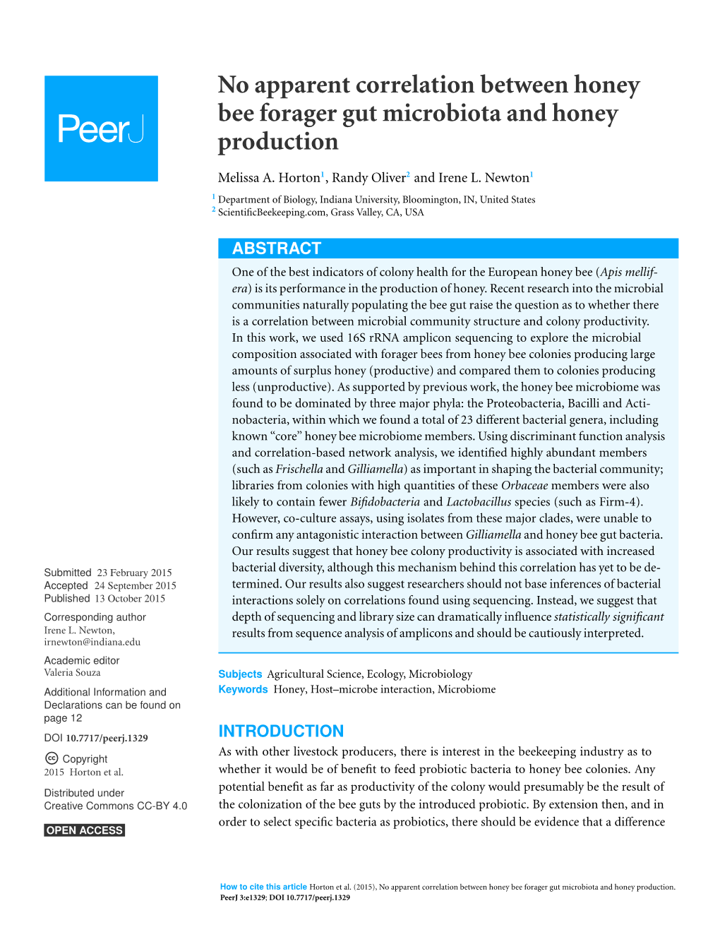 No Apparent Correlation Between Honey Bee Forager Gut Microbiota and Honey Production