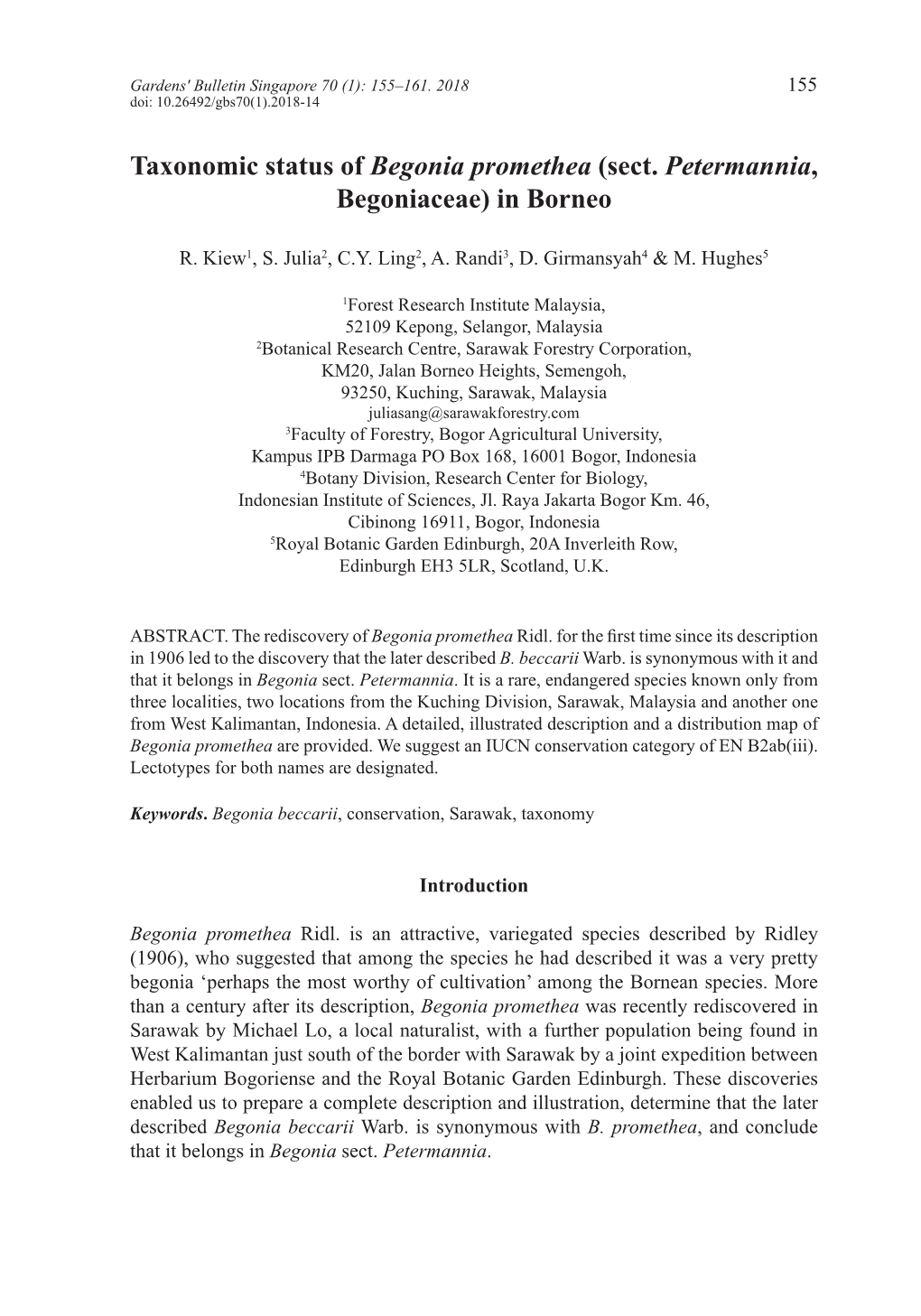 Taxonomic Status of Begonia Promethea (Sect