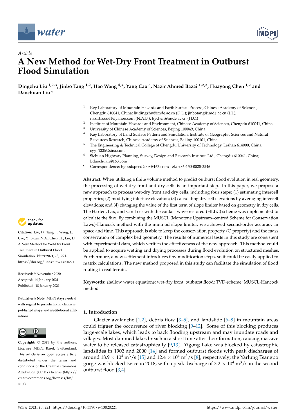 A New Method for Wet-Dry Front Treatment in Outburst Flood Simulation