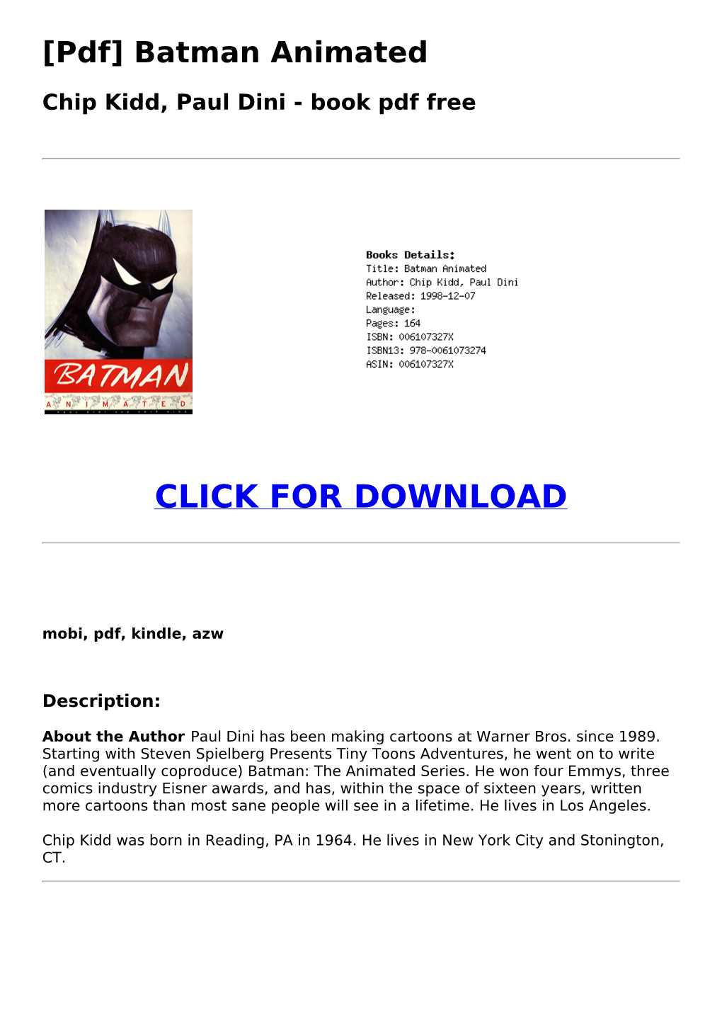 &lt;3660C20&gt; [Pdf] Batman Animated Chip Kidd, Paul Dini