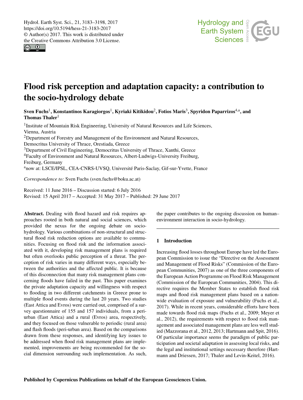 Flood Risk Perception and Adaptation Capacity: a Contribution to the Socio-Hydrology Debate