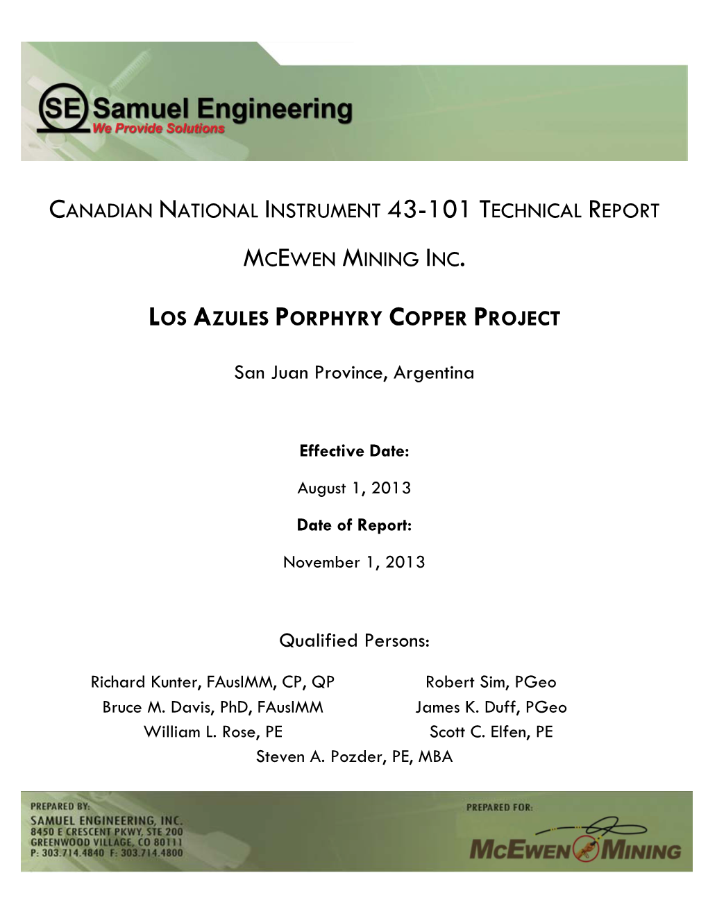 Canadian National Instrument 43-101 Technical Report Mcewen Mining Inc