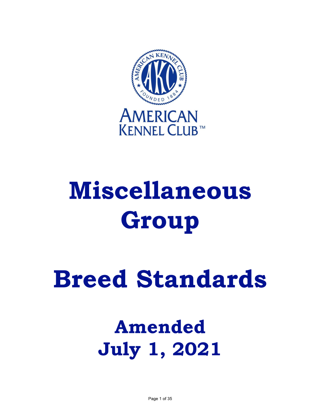 Miscellaneous Group Breed Standards