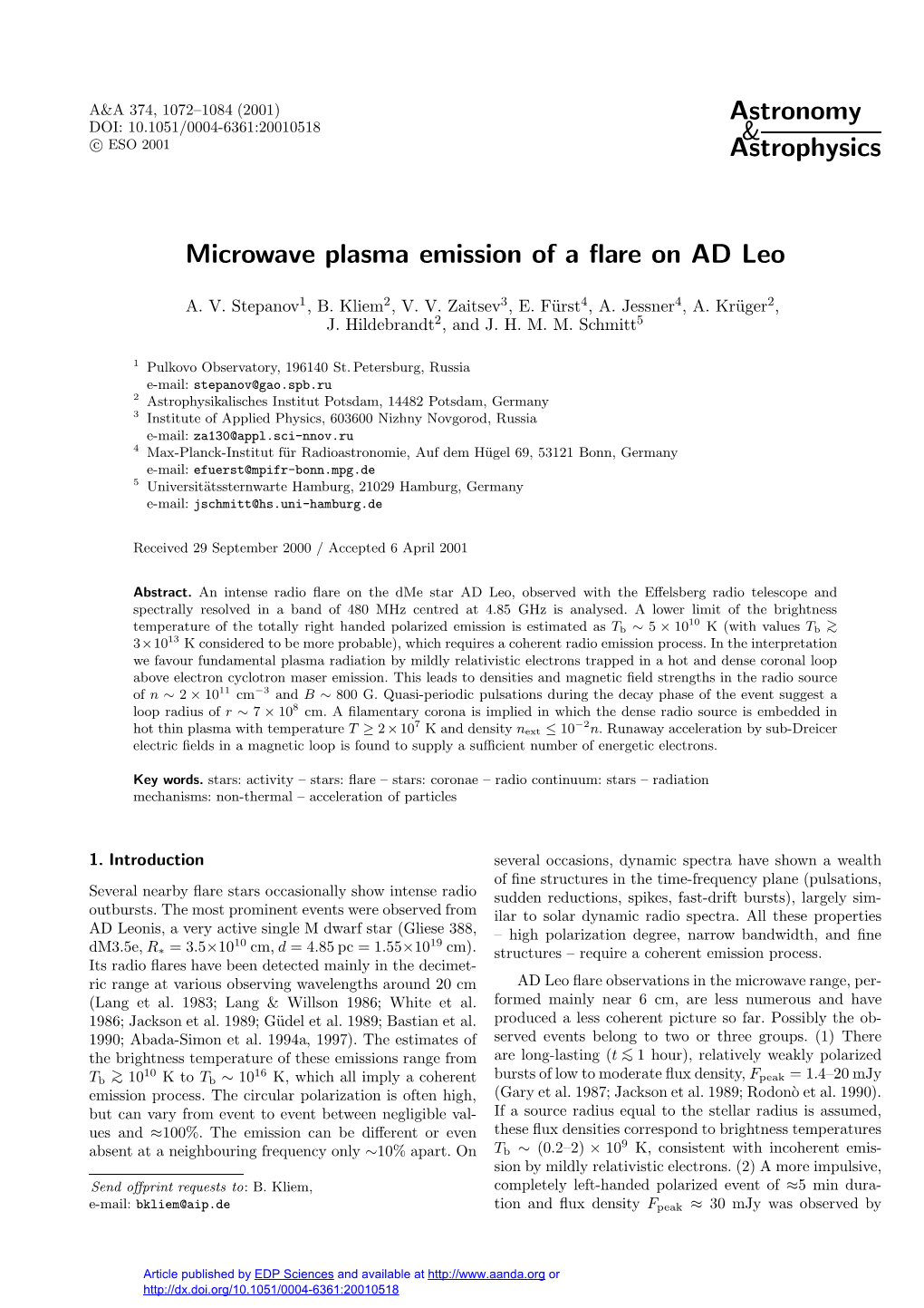 Microwave Plasma Emission of a Flare on AD