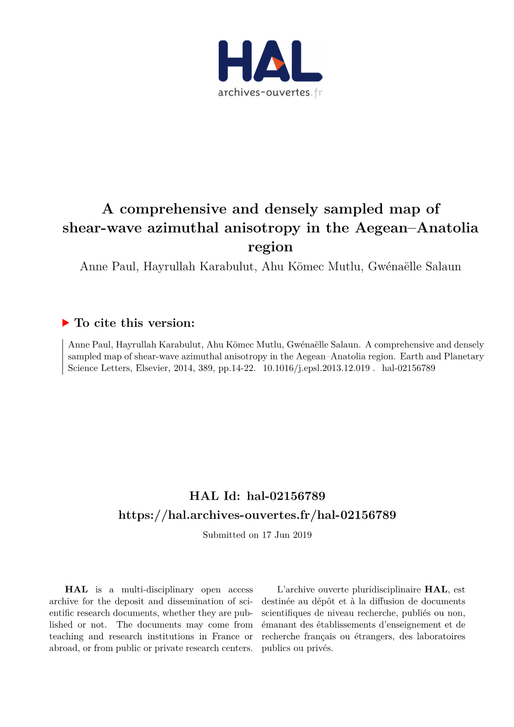 A Comprehensive and Densely Sampled Map of Shear-Wave