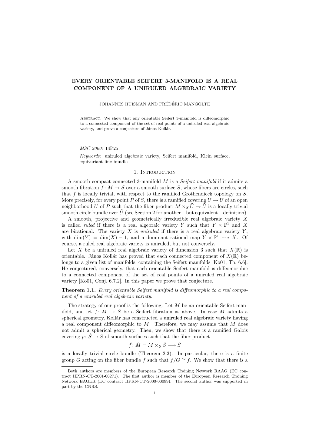 Every Orientable Seifert 3-Manifold Is a Real Component of a Uniruled Algebraic Variety