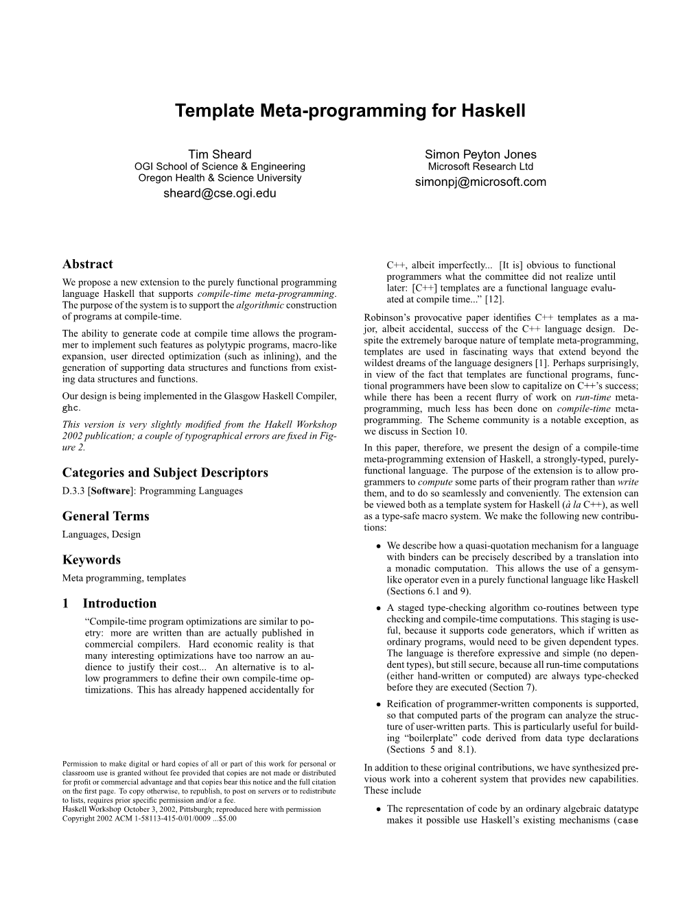 Template Meta-Programming for Haskell