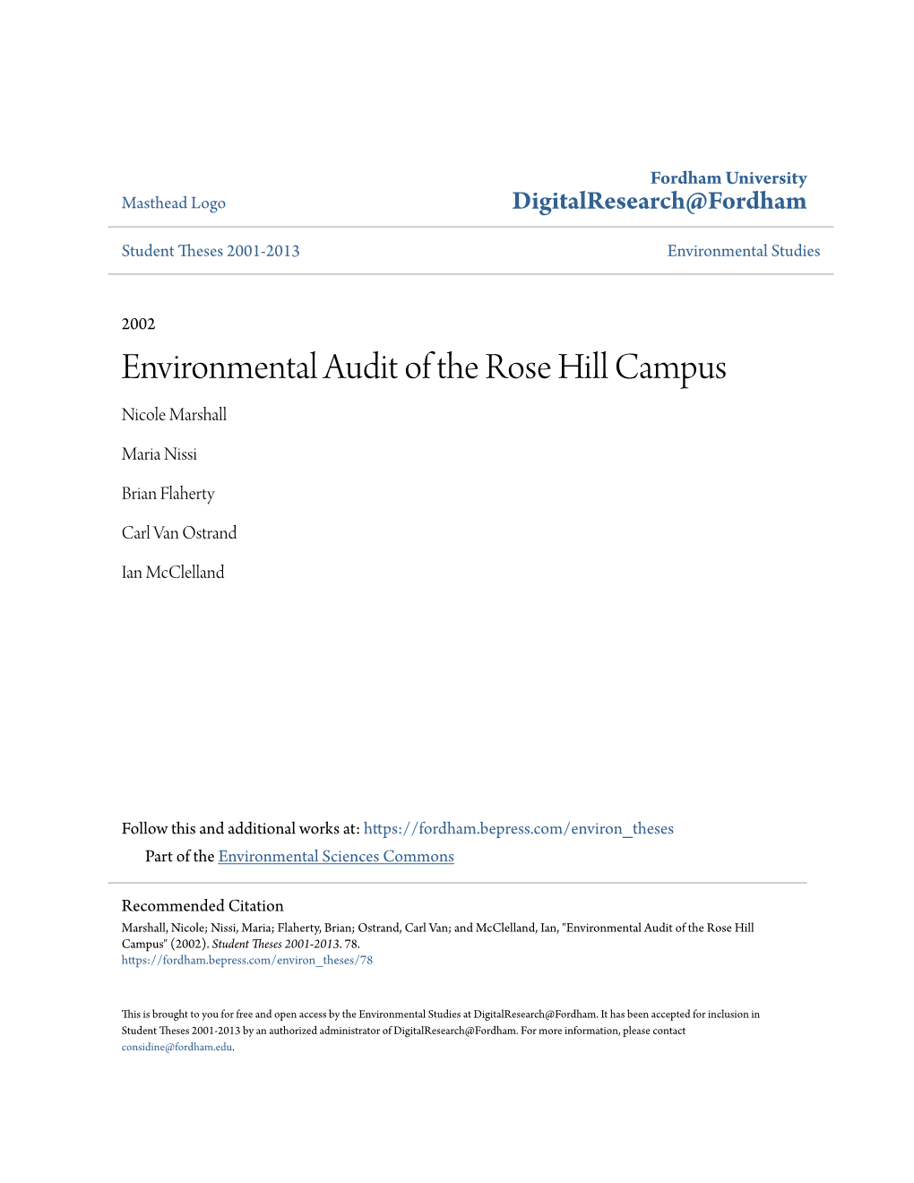 Environmental Audit of the Rose Hill Campus Nicole Marshall