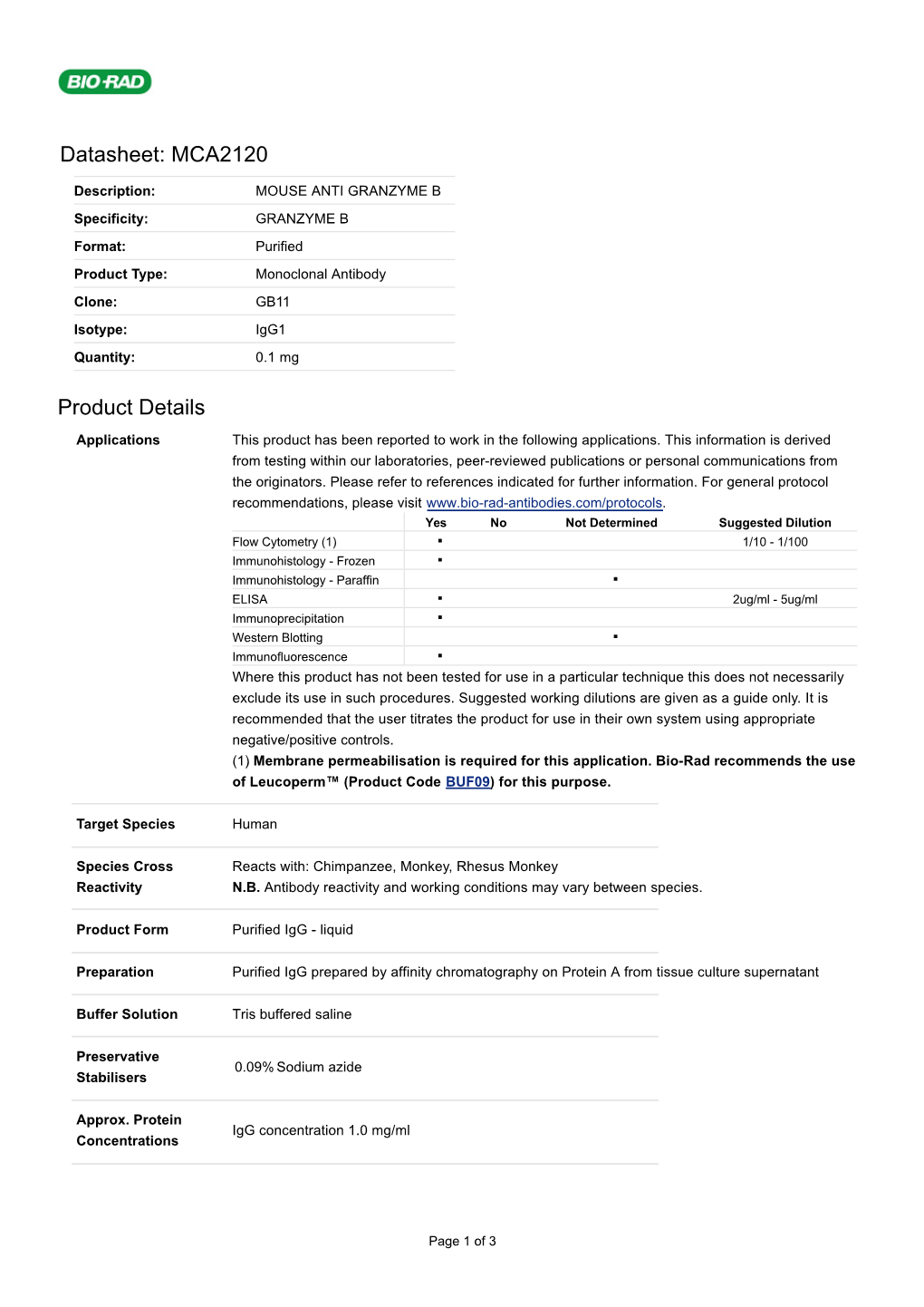 Datasheet: MCA2120