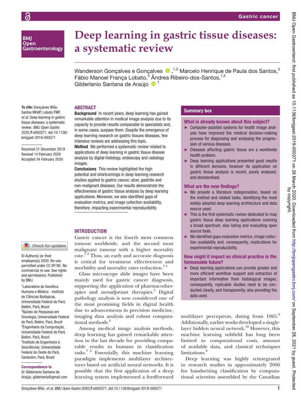 Deep Learning in Gastric Tissue Diseases: a Systematic Review