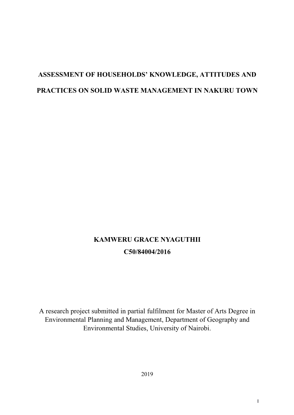 Assessment of Households' Knowledge, Attitudes and Practices