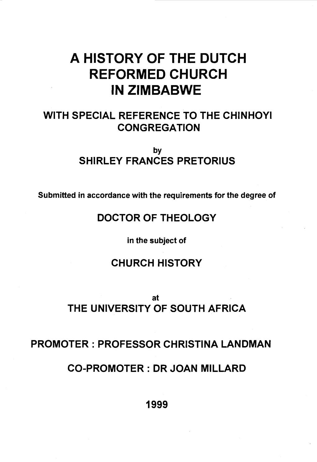 A History of the Dutch Reformed Church in Zimbabwe