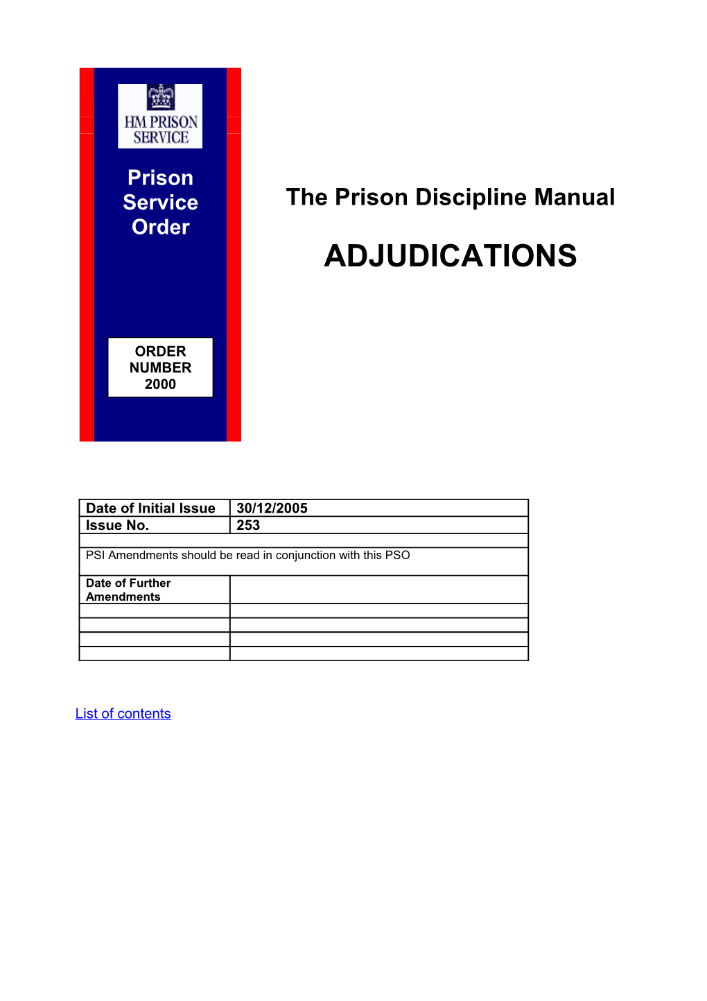 Introducing the New Prison Discipline Manual-PSO 2000 ADJUDICATIONS