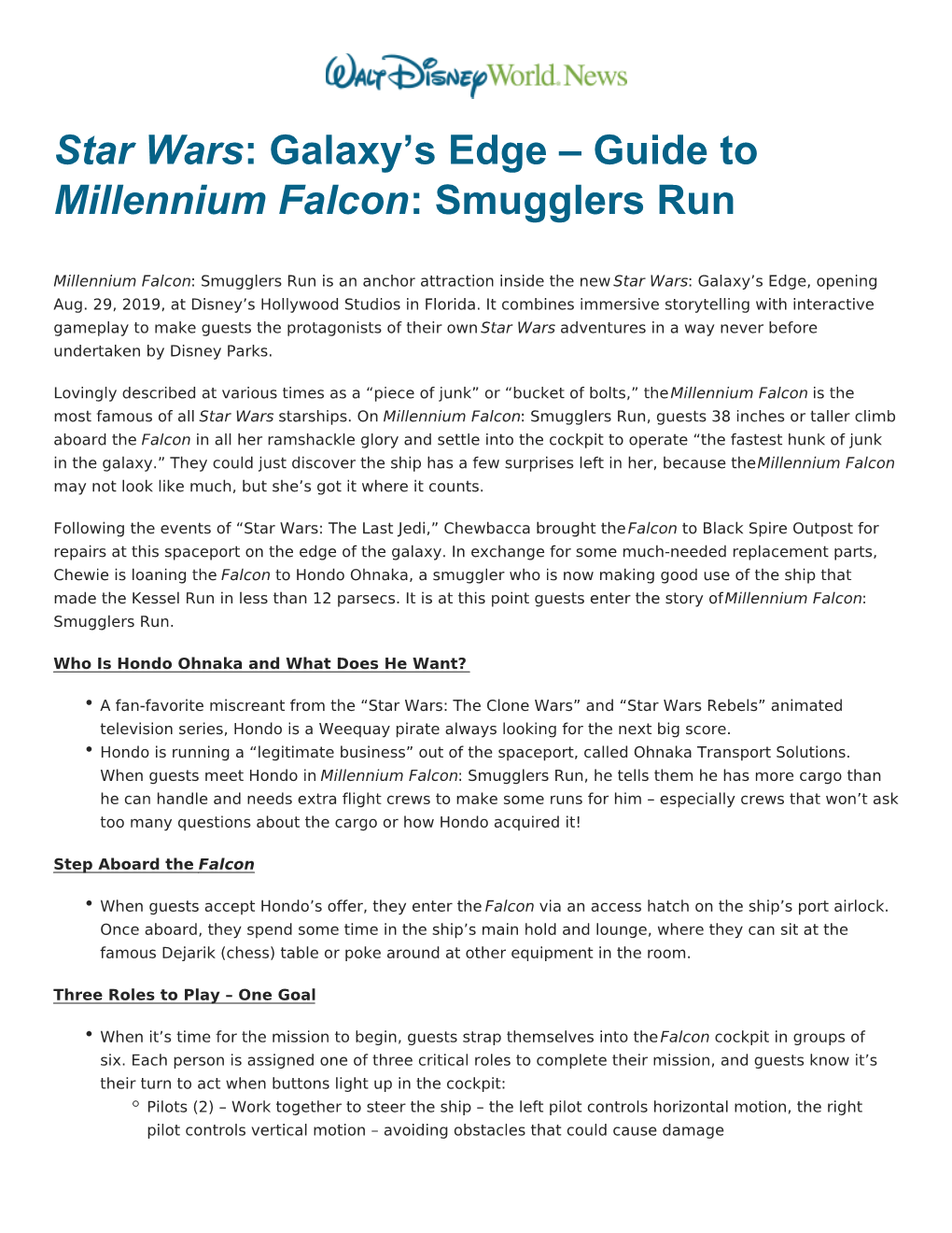 Star Wars: Galaxy’S Edge – Guide to Millennium Falcon: Smugglers Run