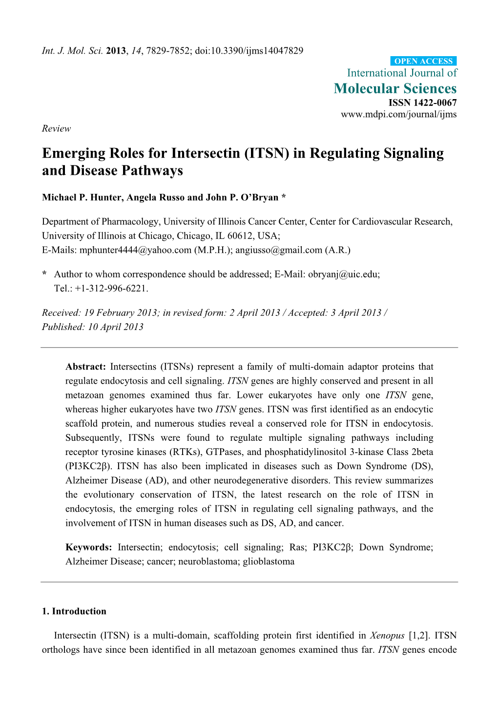 Emerging Roles for Intersectin (ITSN) in Regulating Signaling and Disease Pathways