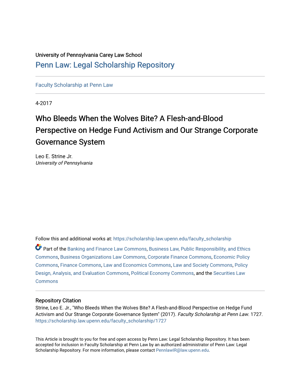 Who Bleeds When the Wolves Bite? a Flesh-And-Blood Perspective on Hedge Fund Activism and Our Strange Corporate Governance System