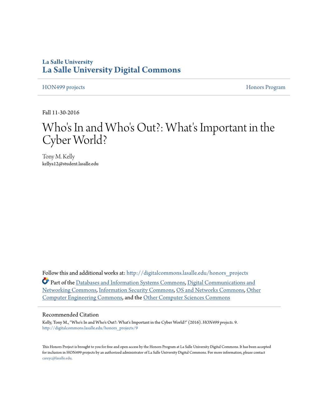 What's Important in the Cyber World? Tony M