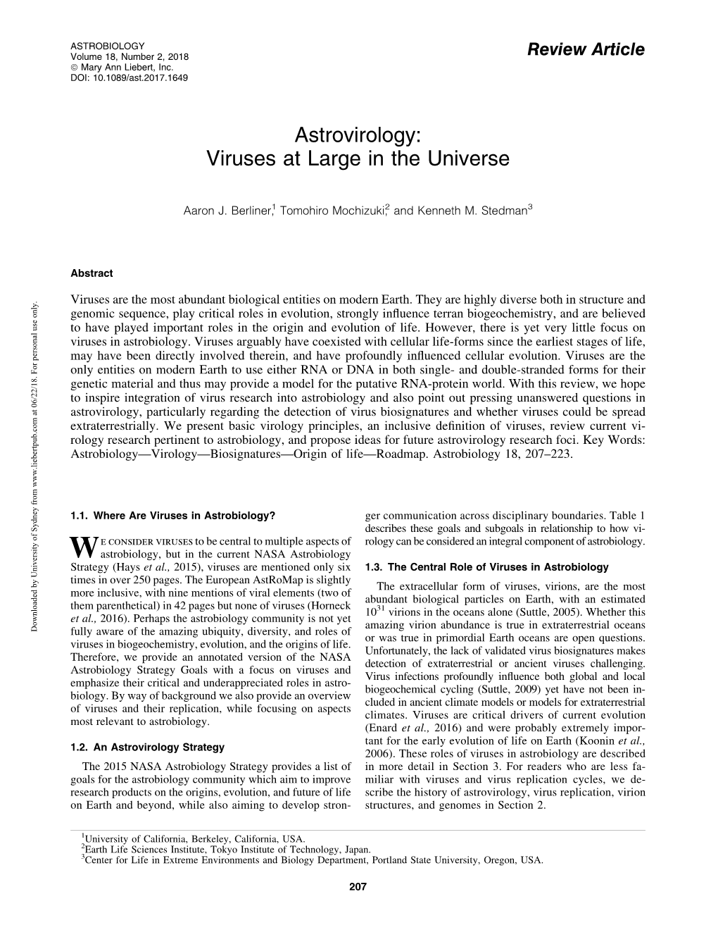 Astrovirology: Viruses at Large in the Universe