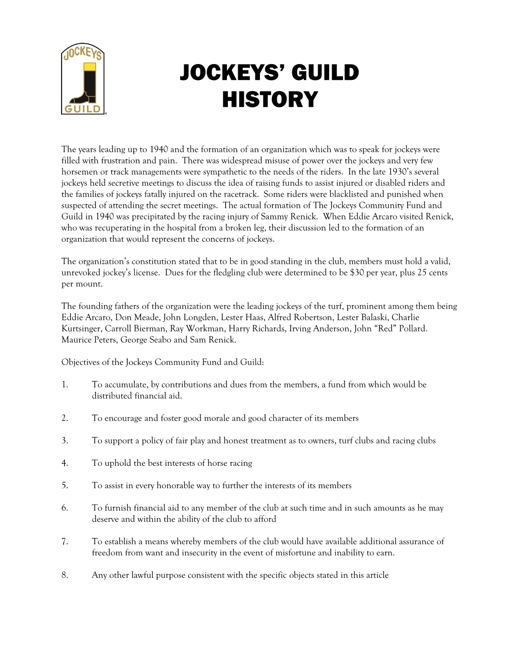 Jockeys' Guild History