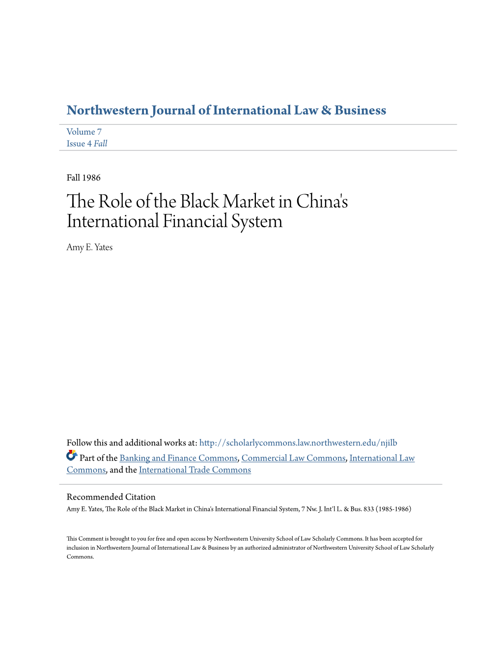 The Role of the Black Market in China's International Financial System Amy E