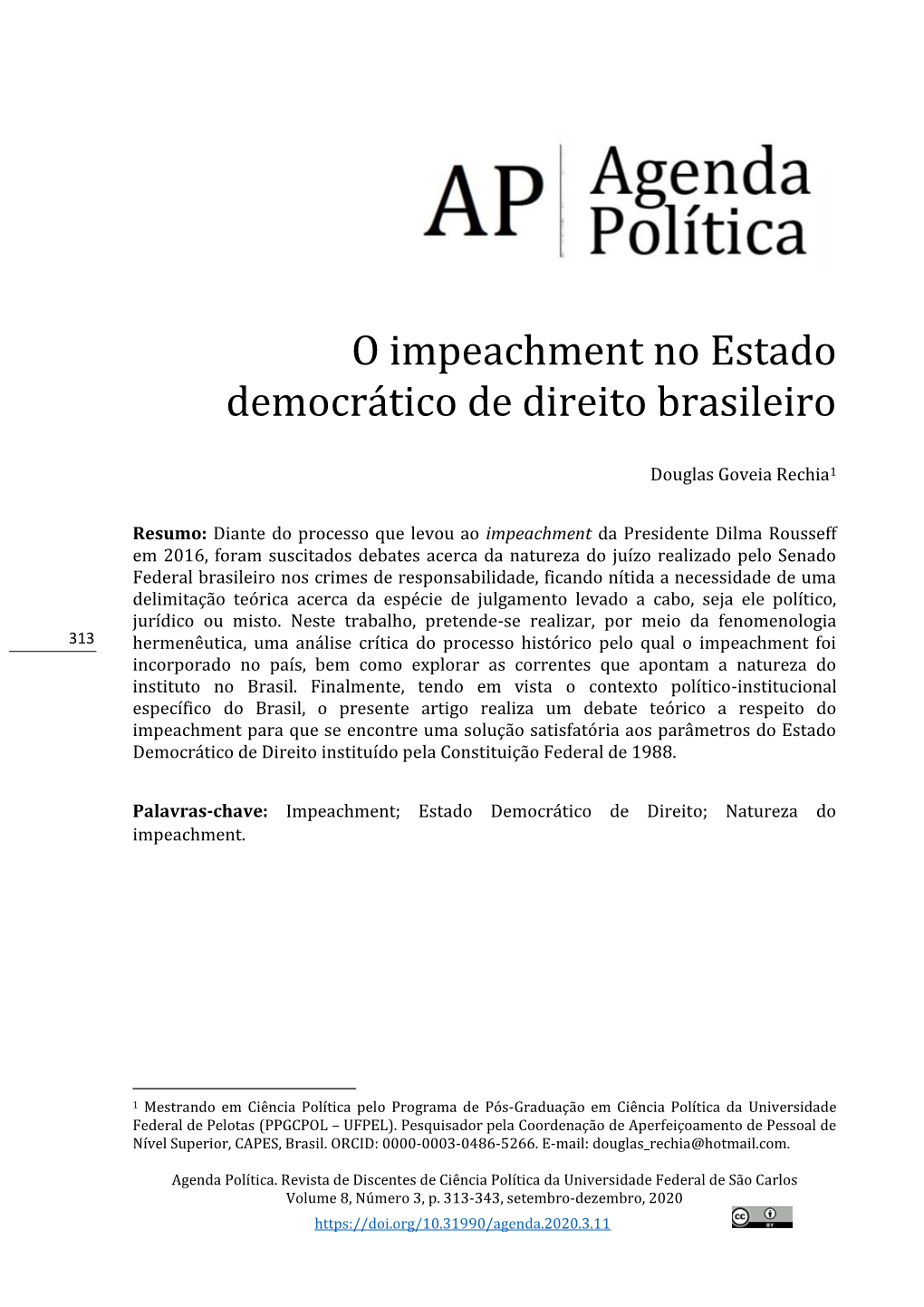 O Impeachment No Estado Democrático De Direito Brasileiro