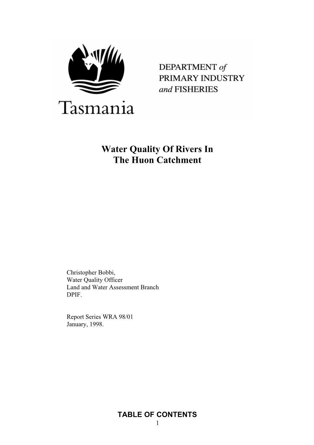 Water Quality of Rivers in the Huon Catchment