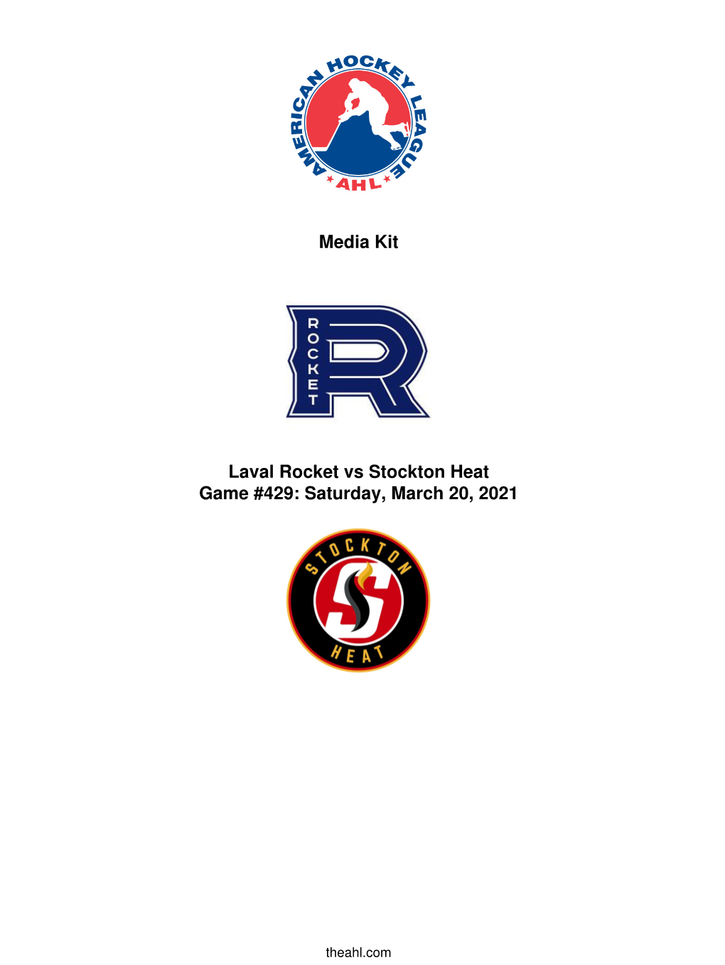 Media Kit Laval Rocket Vs Stockton Heat Game #429: Saturday, March 20, 2021