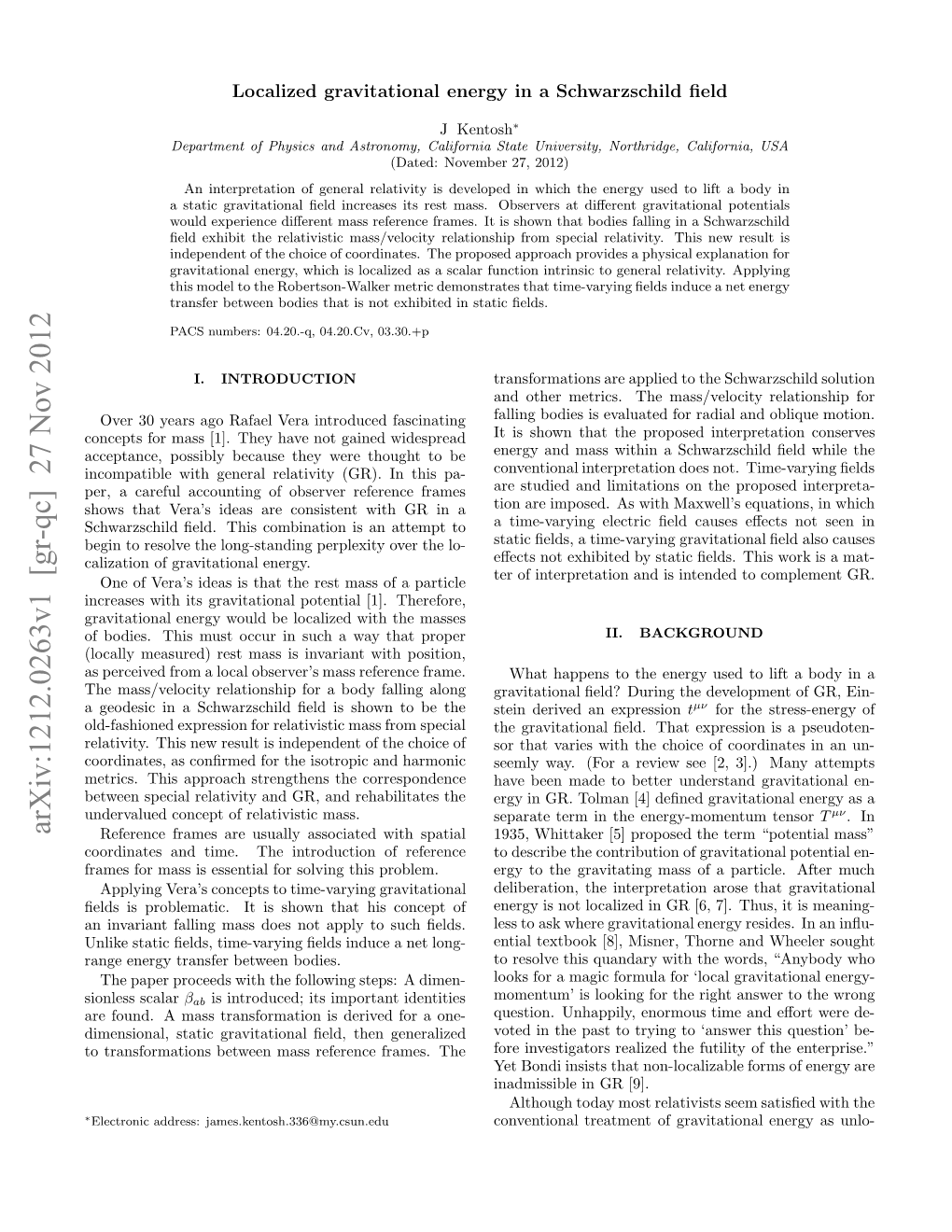 Localized Gravitational Energy in a Schwarzschild Field