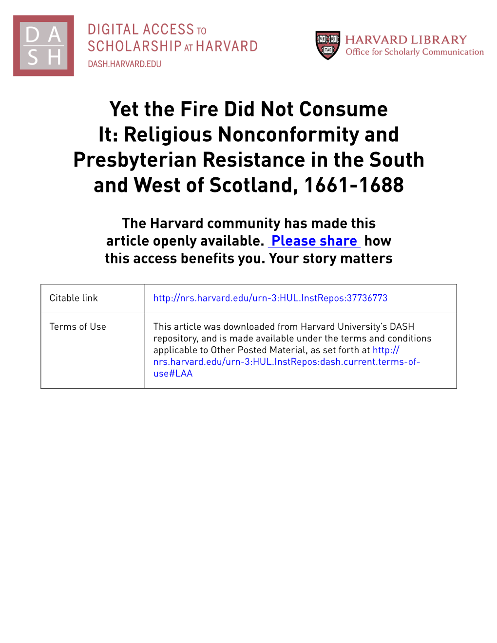 Religious Nonconformity and Presbyterian Resistance in the South and West of Scotland, 1661-1688