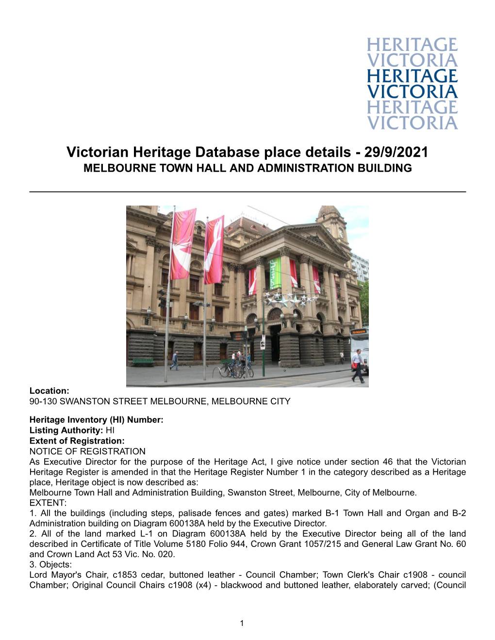 Victorian Heritage Database Place Details - 29/9/2021 MELBOURNE TOWN HALL and ADMINISTRATION BUILDING