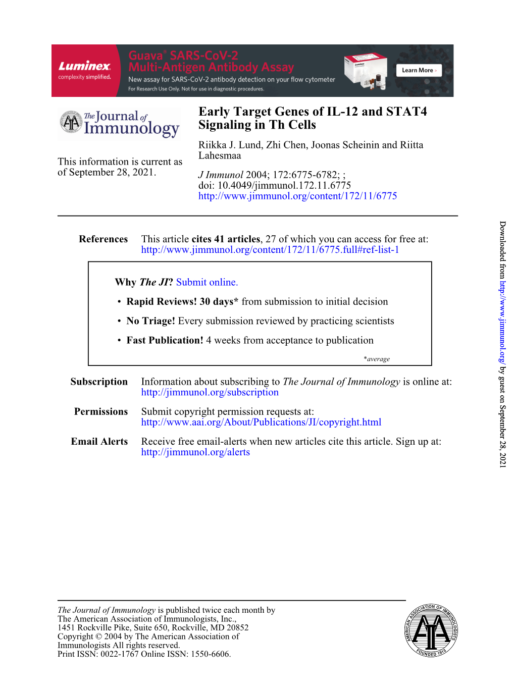 Signaling in Th Cells Early Target Genes of IL-12 and STAT4