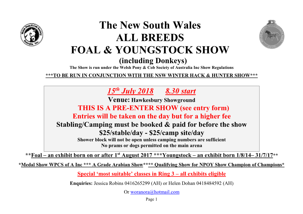 The New South Wales ALL BREEDS FOAL & YOUNGSTOCK SHOW