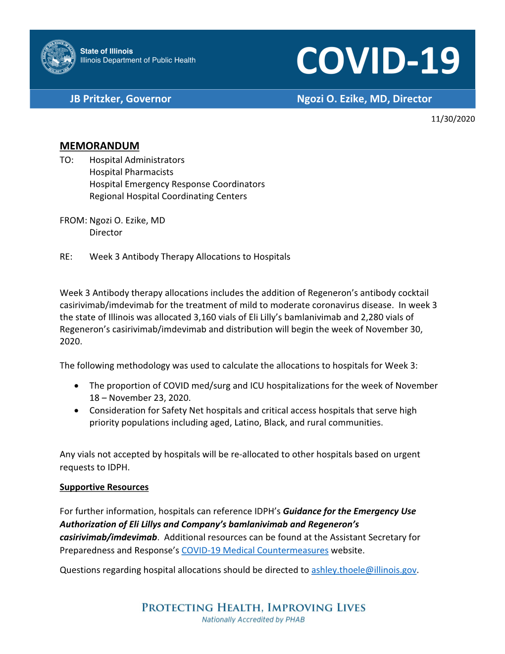 Week 3 Antibody Therapy Allocations to Hospitals